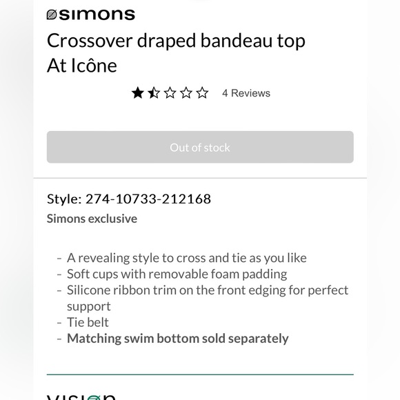 Simons Icône Crossover Draped Bandeau bikini top Large & XLarge - Picture 2 of 5